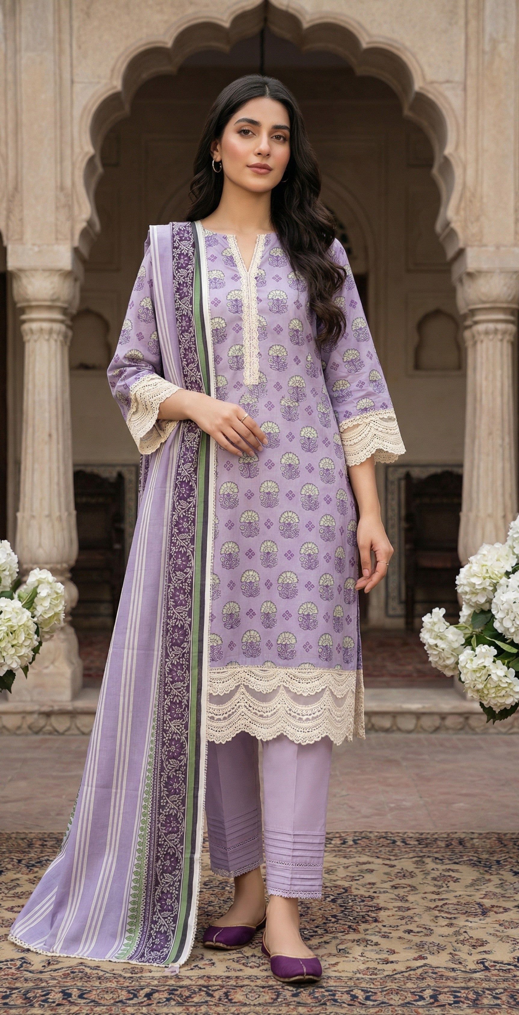 Keyseria By Jaffrani-3PC Unstitch Lawn (light purple)