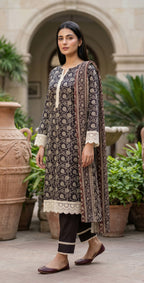 Keyseria By Jaffrani-3PC Unstitch Lawn (Blackcurrant)