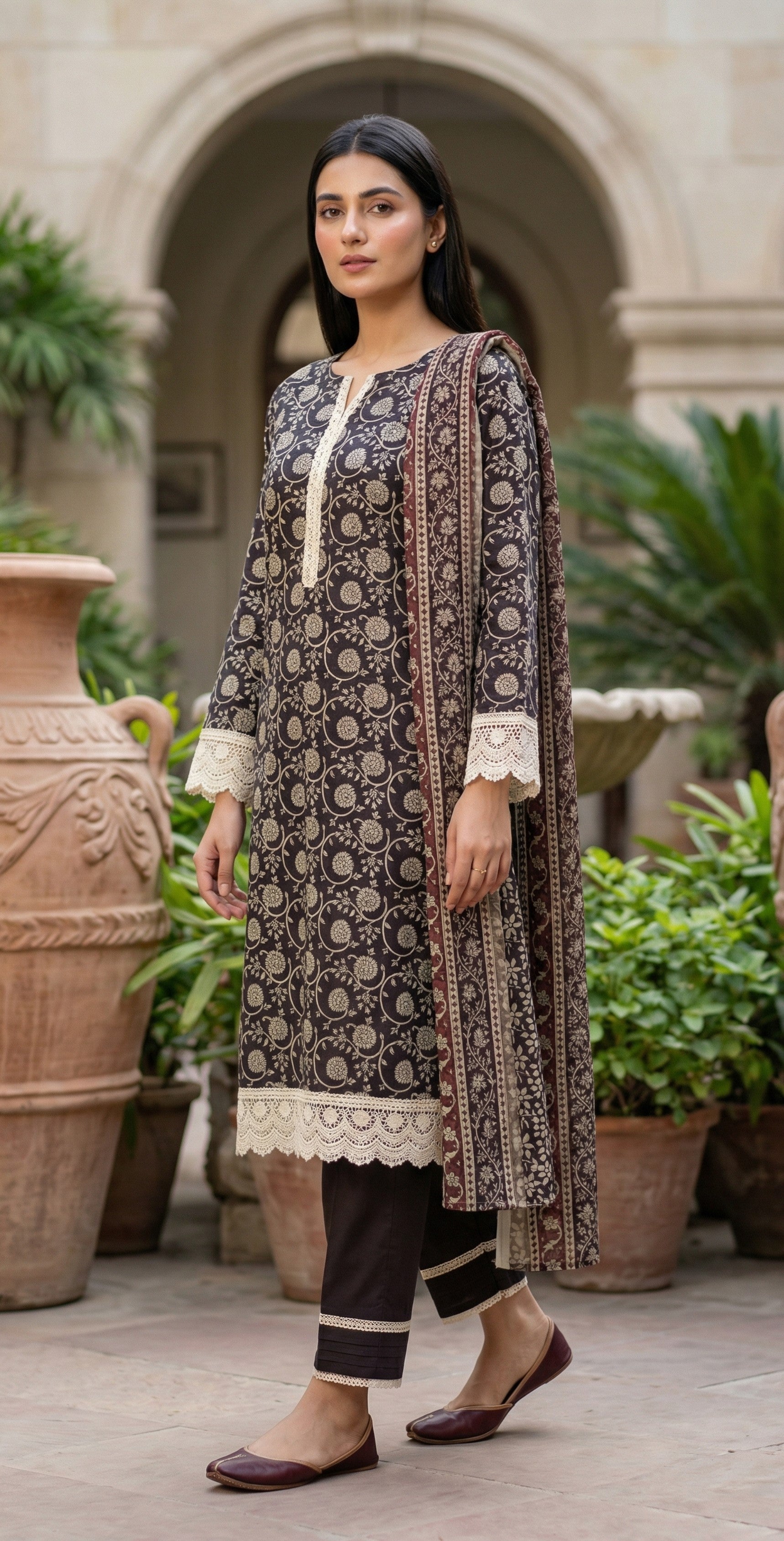 Keyseria By Jaffrani-3PC Unstitch Lawn (Blackcurrant)