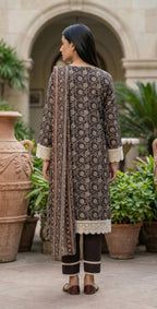 Keyseria By Jaffrani-3PC Unstitch Lawn (Blackcurrant)