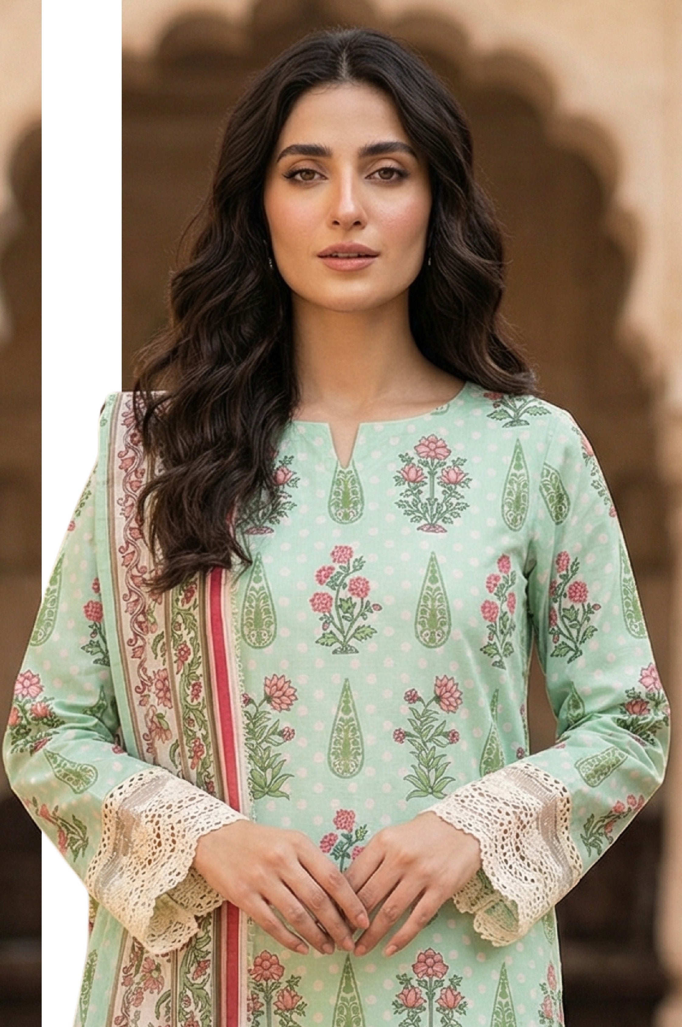 Keyseria By Jaffrani-3PC Unstitch Lawn (Mint Green)
