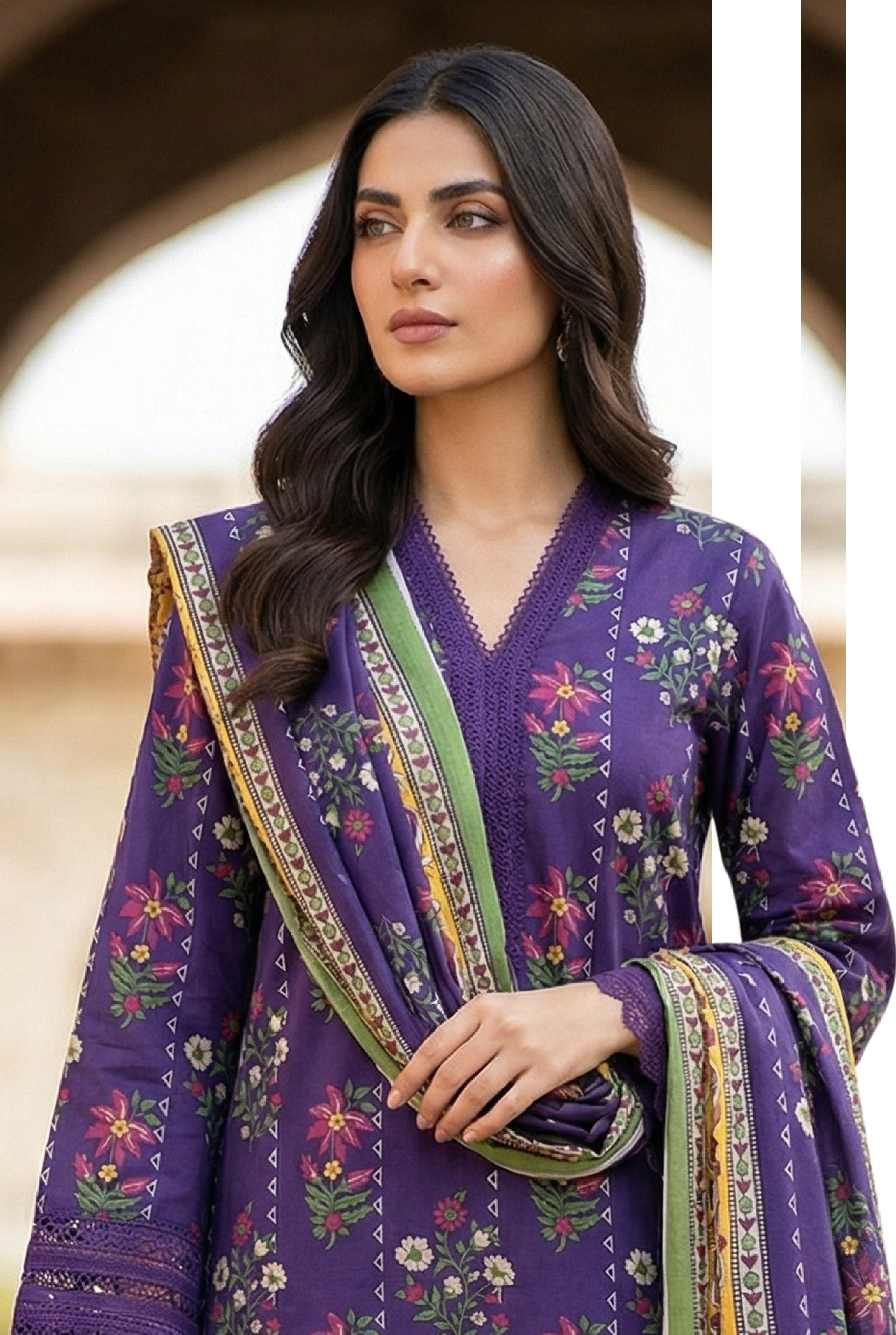 Keyseria By Jaffrani-3PC Unstitch Lawn (Thunder Purple)