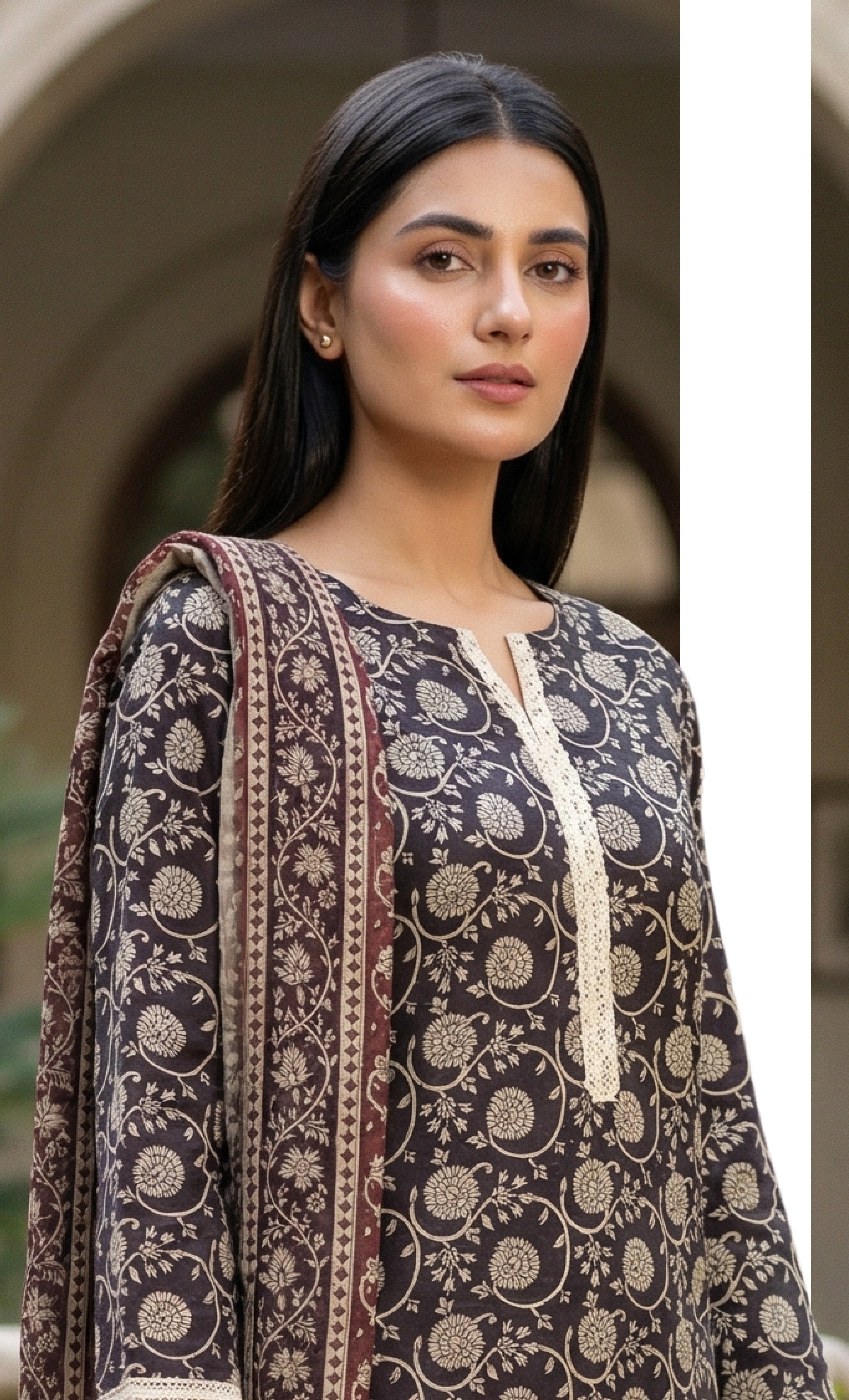 Keyseria By Jaffrani-3PC Unstitch Lawn (Blackcurrant)