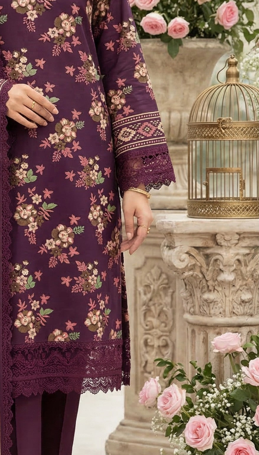 Keyseria By Jaffrani-3PC Unstitch Lawn Chaper-4-(new purple)