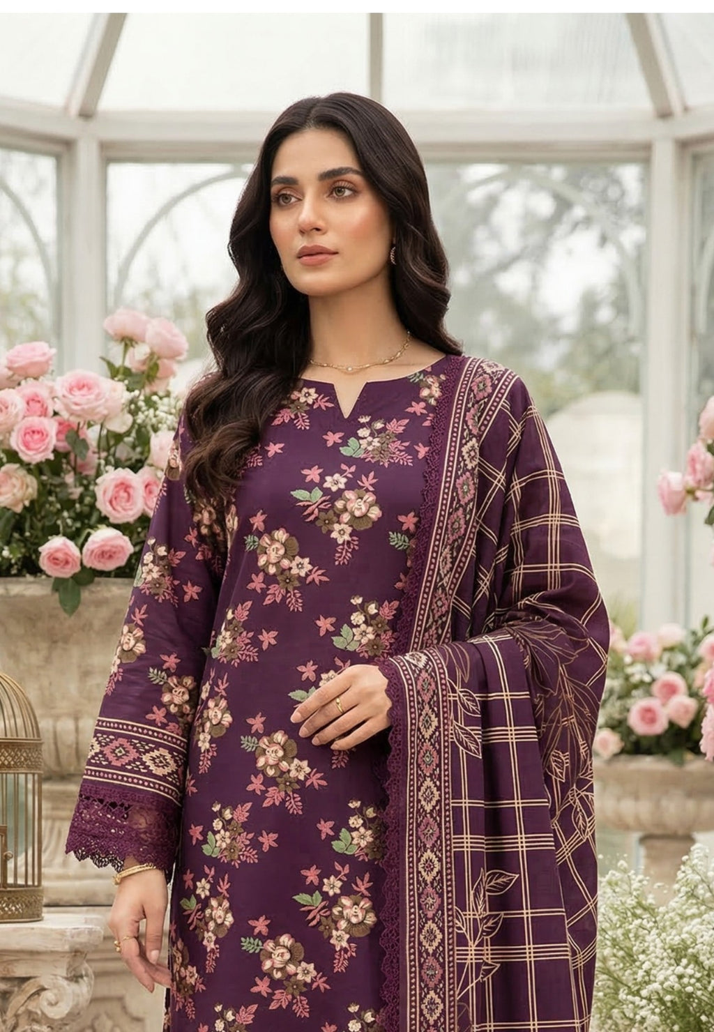 Keyseria By Jaffrani-3PC Unstitch Lawn Chapter-4-(Metallic brown)