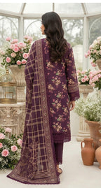 Keyseria By Jaffrani-3PC Unstitch Lawn Chapter-4-(Metallic brown)