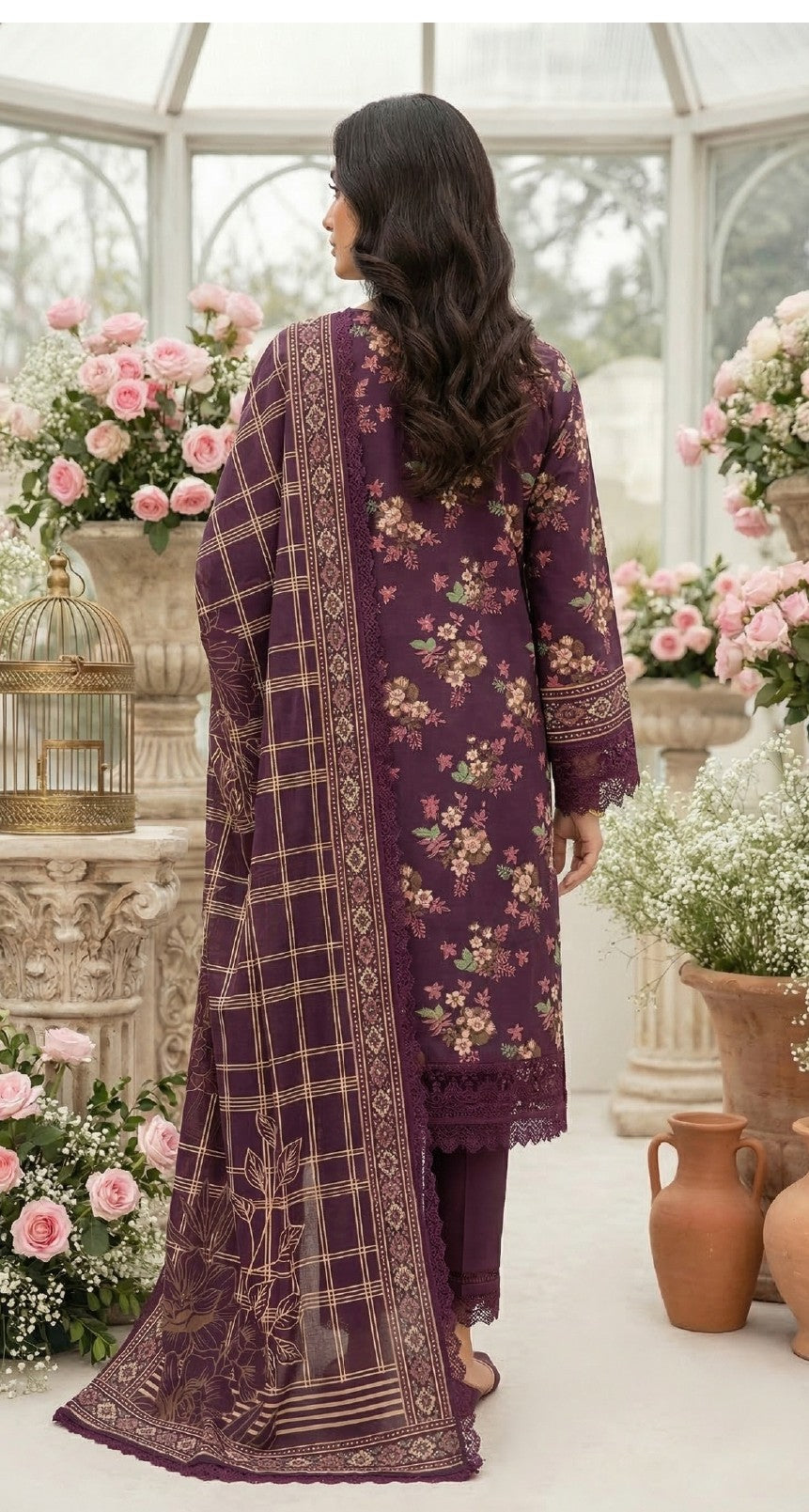 Keyseria By Jaffrani-3PC Unstitch Lawn Chapter-4-(Metallic brown)