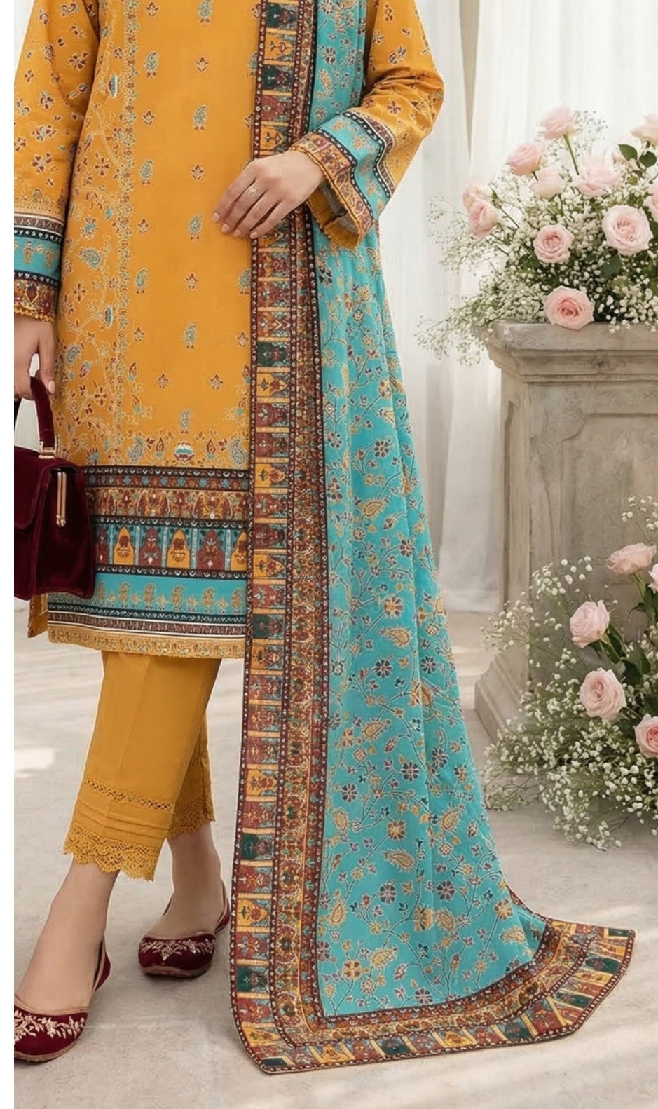 Keyseria By Jaffrani-3PC Unstitch Lawn Chaper-4-(Mustard)