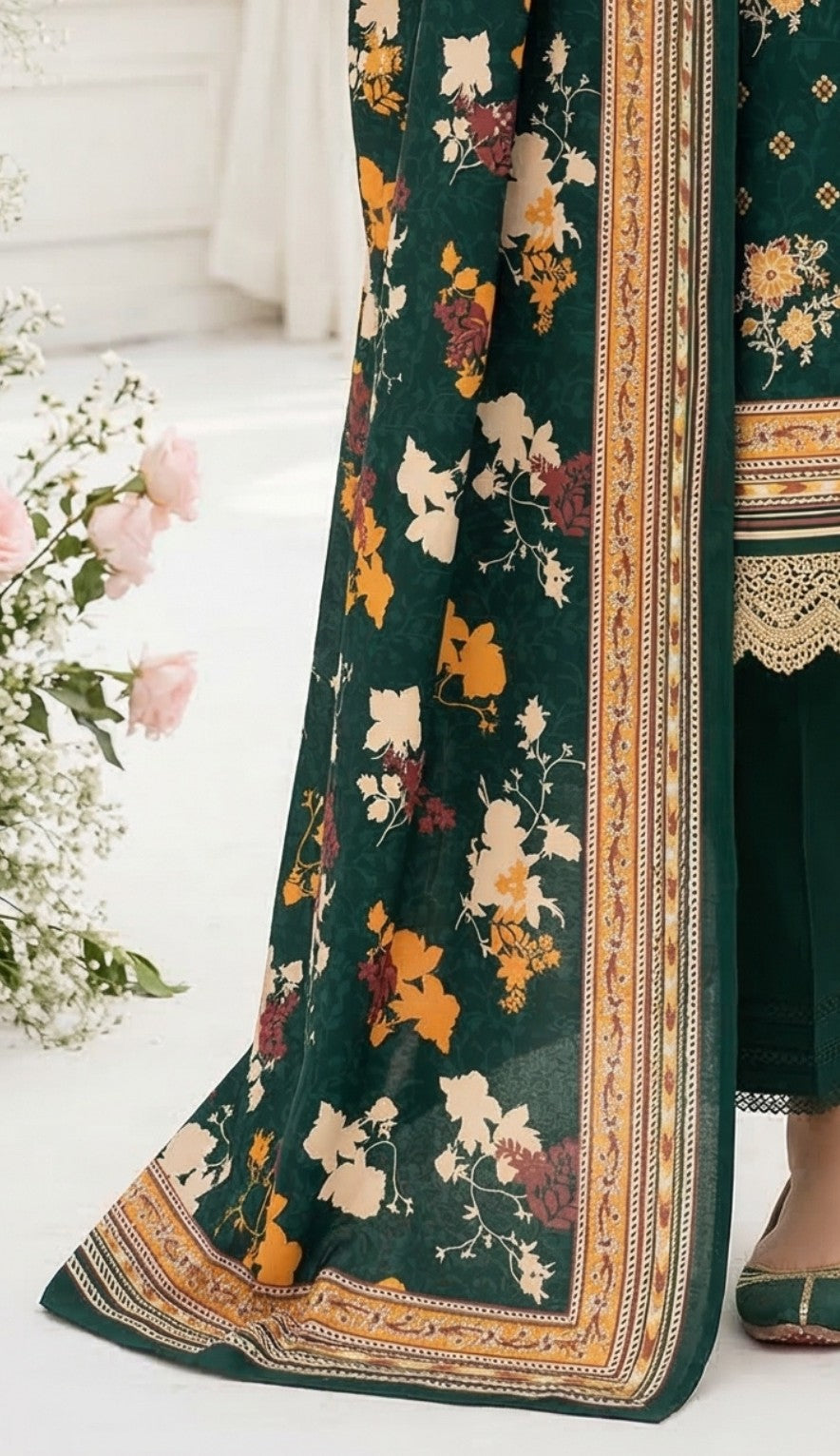 Keyseria By Jaffrani-3PC Unstitch Lawn Chaper-4-(Dark green)