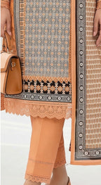 Keyseria By Jaffrani-3PC Unstitch Lawn Chapter-4-(Metallic brown)