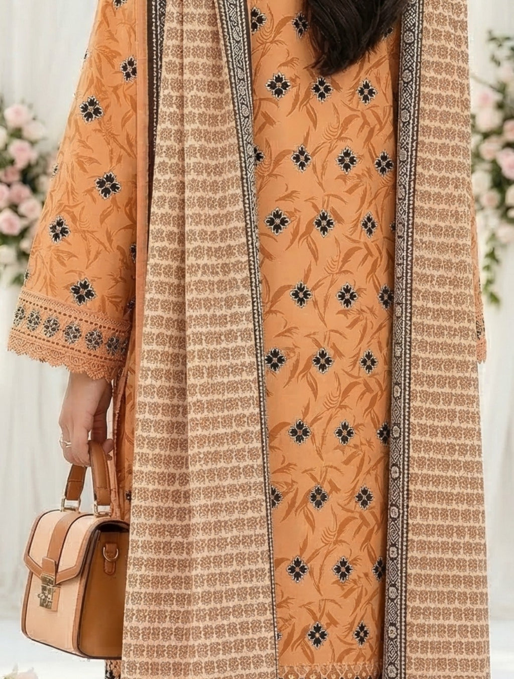 Keyseria By Jaffrani-3PC Unstitch Lawn Chapter-4-(Metallic brown)