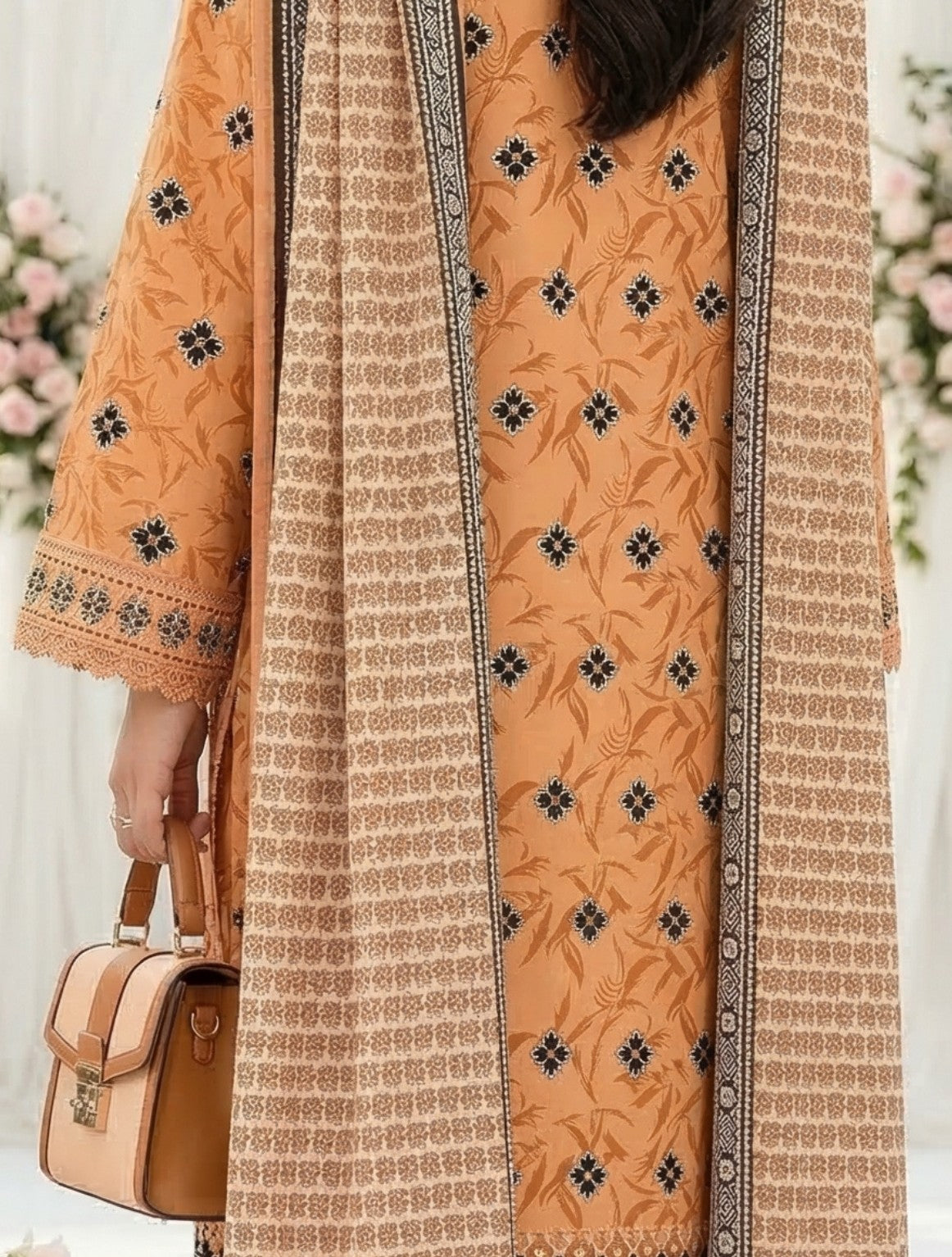 Keyseria By Jaffrani-3PC Unstitch Lawn Chapter-4-(Metallic brown)