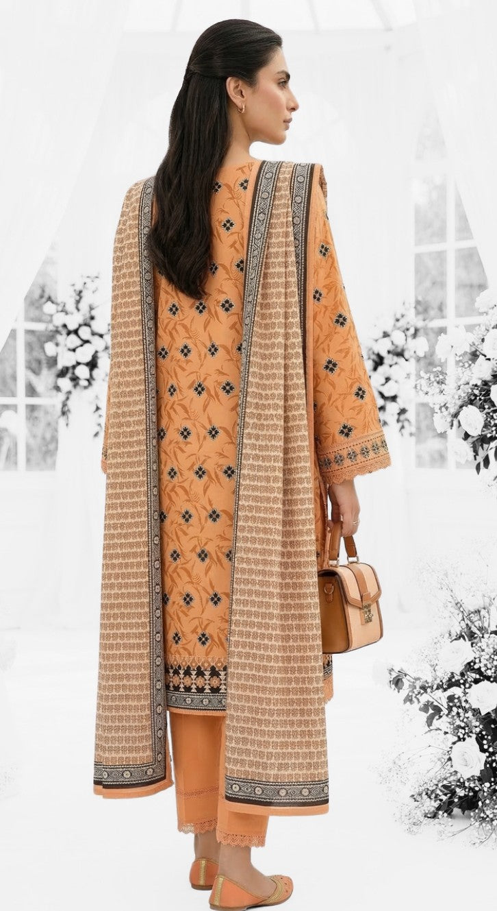 Keyseria By Jaffrani-3PC Unstitch Lawn Chapter-4-(Metallic brown)