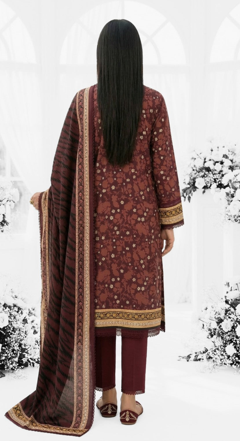 Keyseria By Jaffrani-3PC Unstitch Lawn Chaper-4-(Metallic brown)