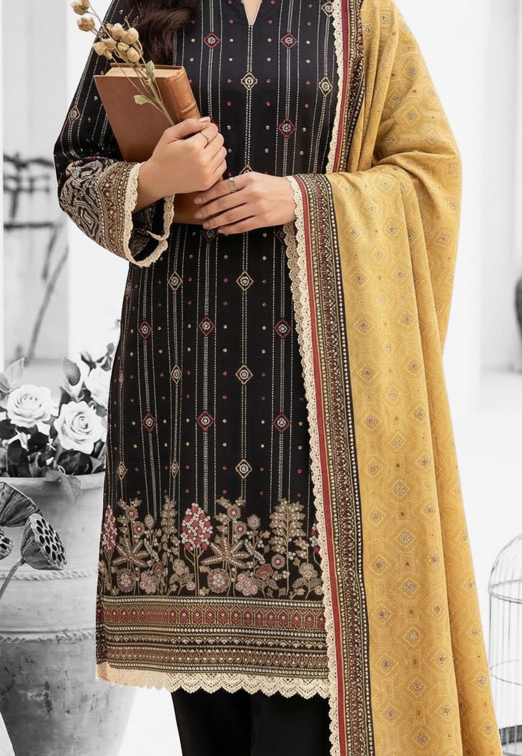 Keyseria By Jaffrani-3PC Unstitch Lawn Chaper-4-(Blackcurrant)