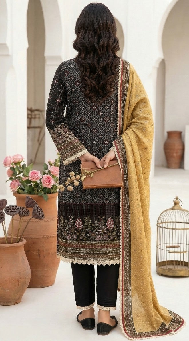 Keyseria By Jaffrani-3PC Unstitch Lawn Chapter-4-(Metallic brown)