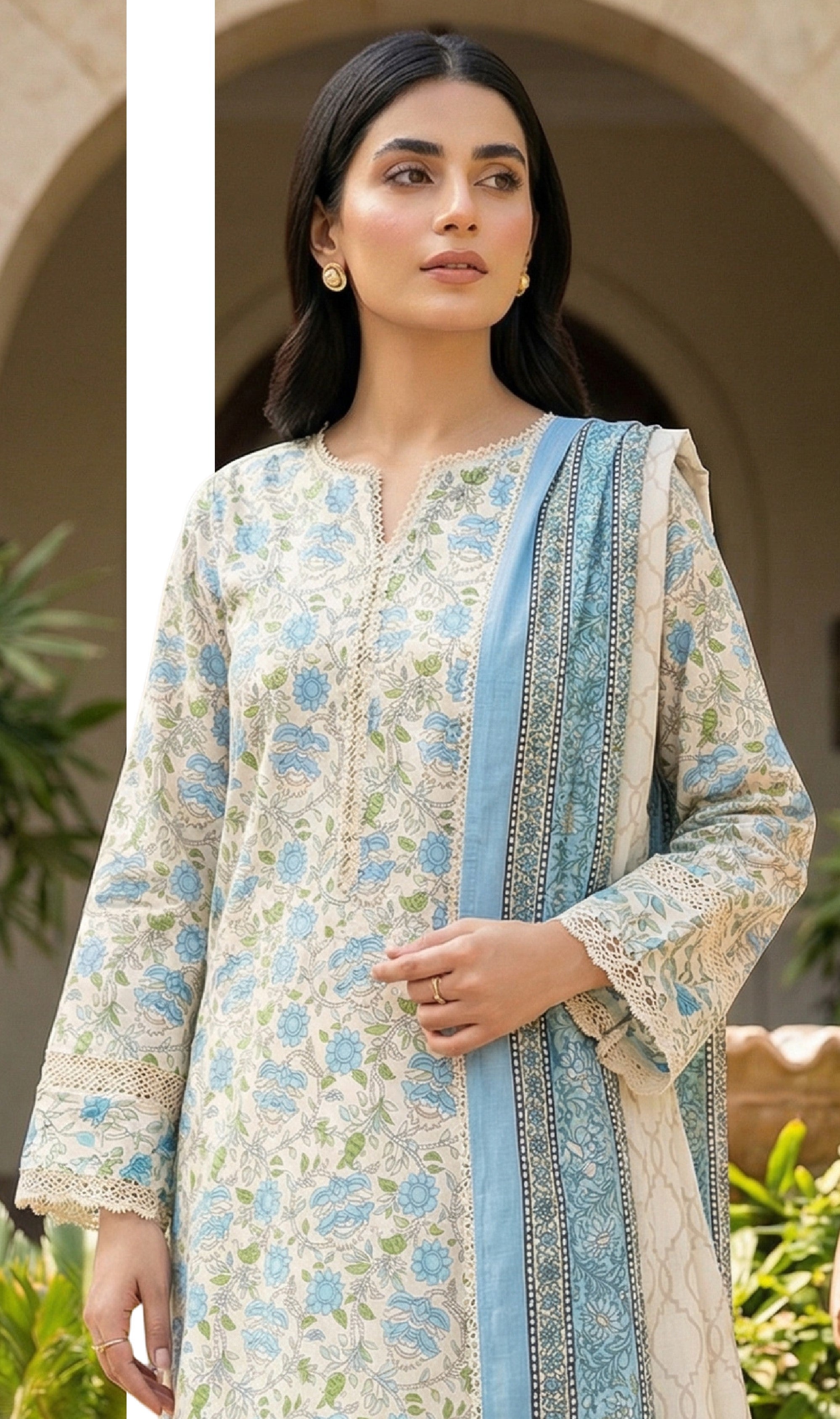 Keyseria By Jaffrani-3PC Unstitch Lawn (light blue)