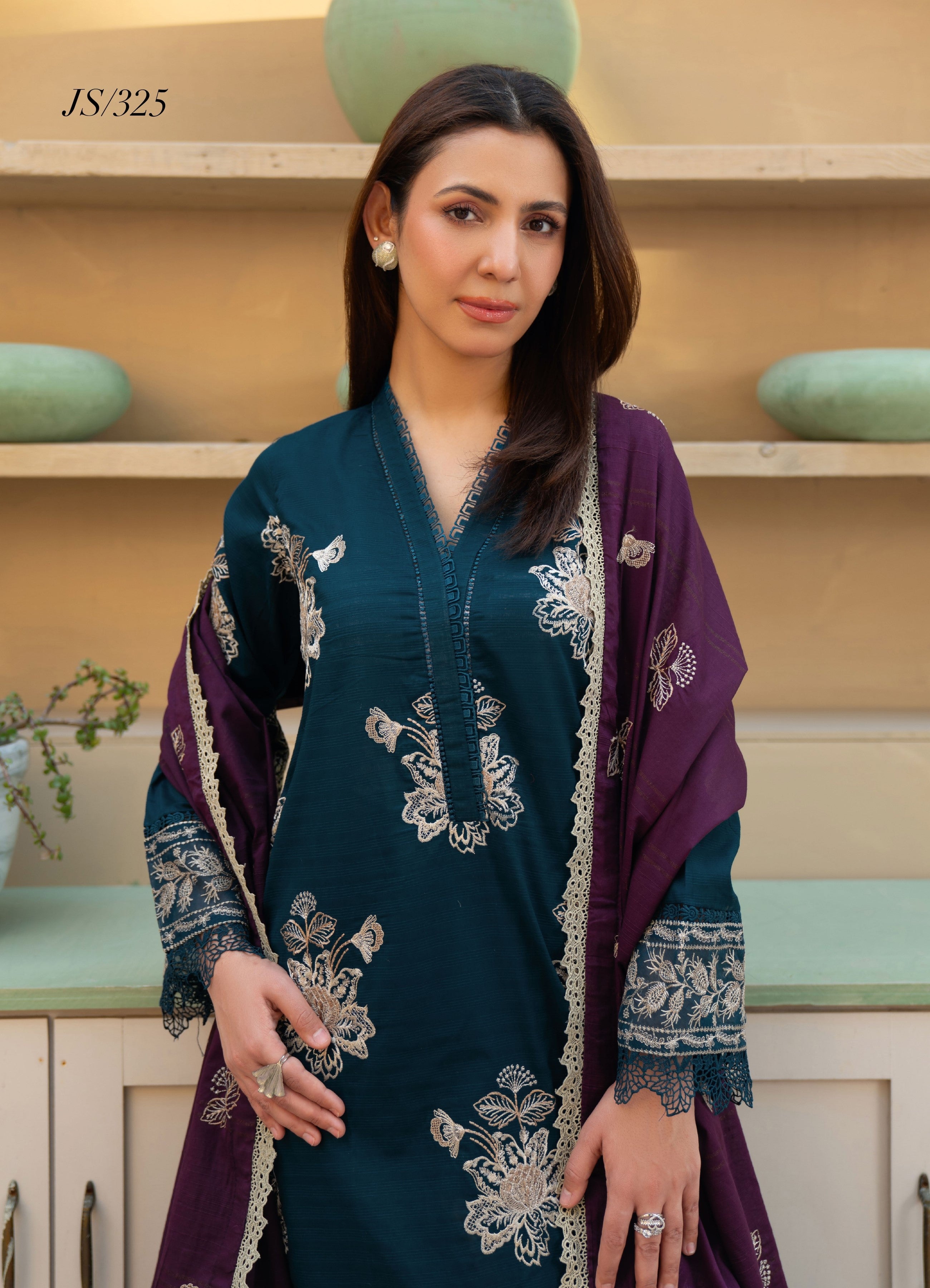 Khimar by Johra Embroidery-3PC Unstitch Lawn (Deep Sea Green)