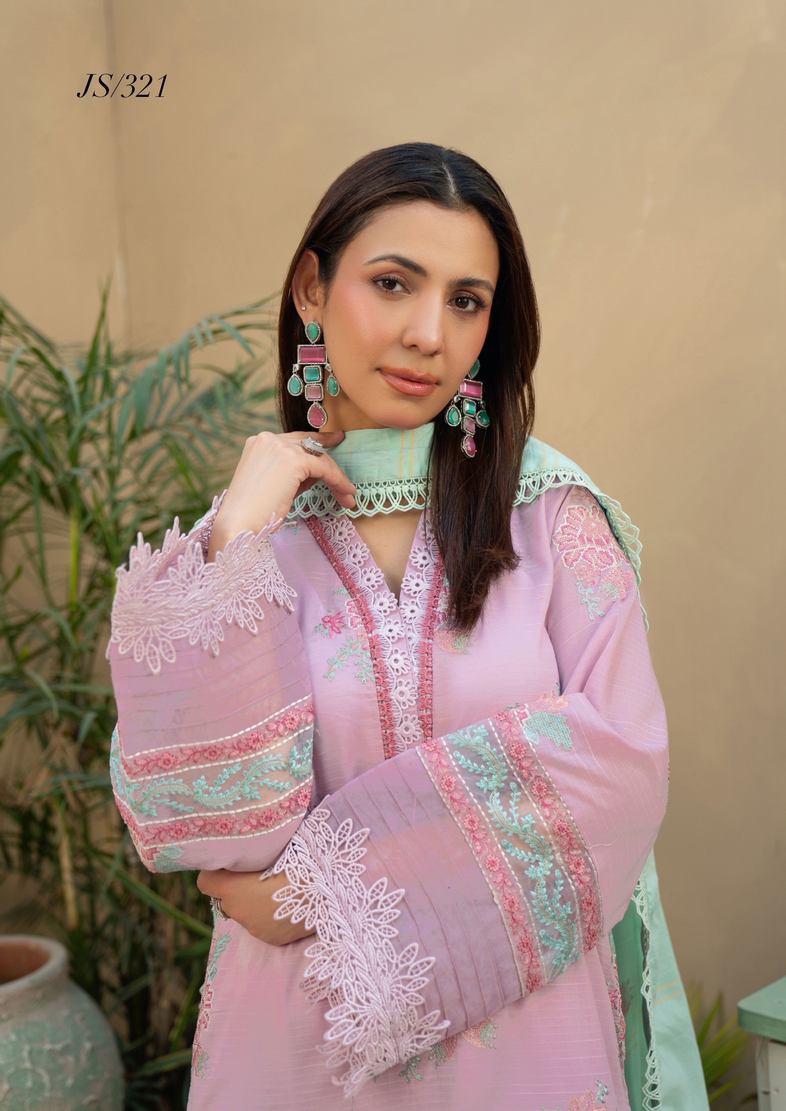 Khimar by Johra Embroidery-3PC Unstitch Lawn (Lite pink)