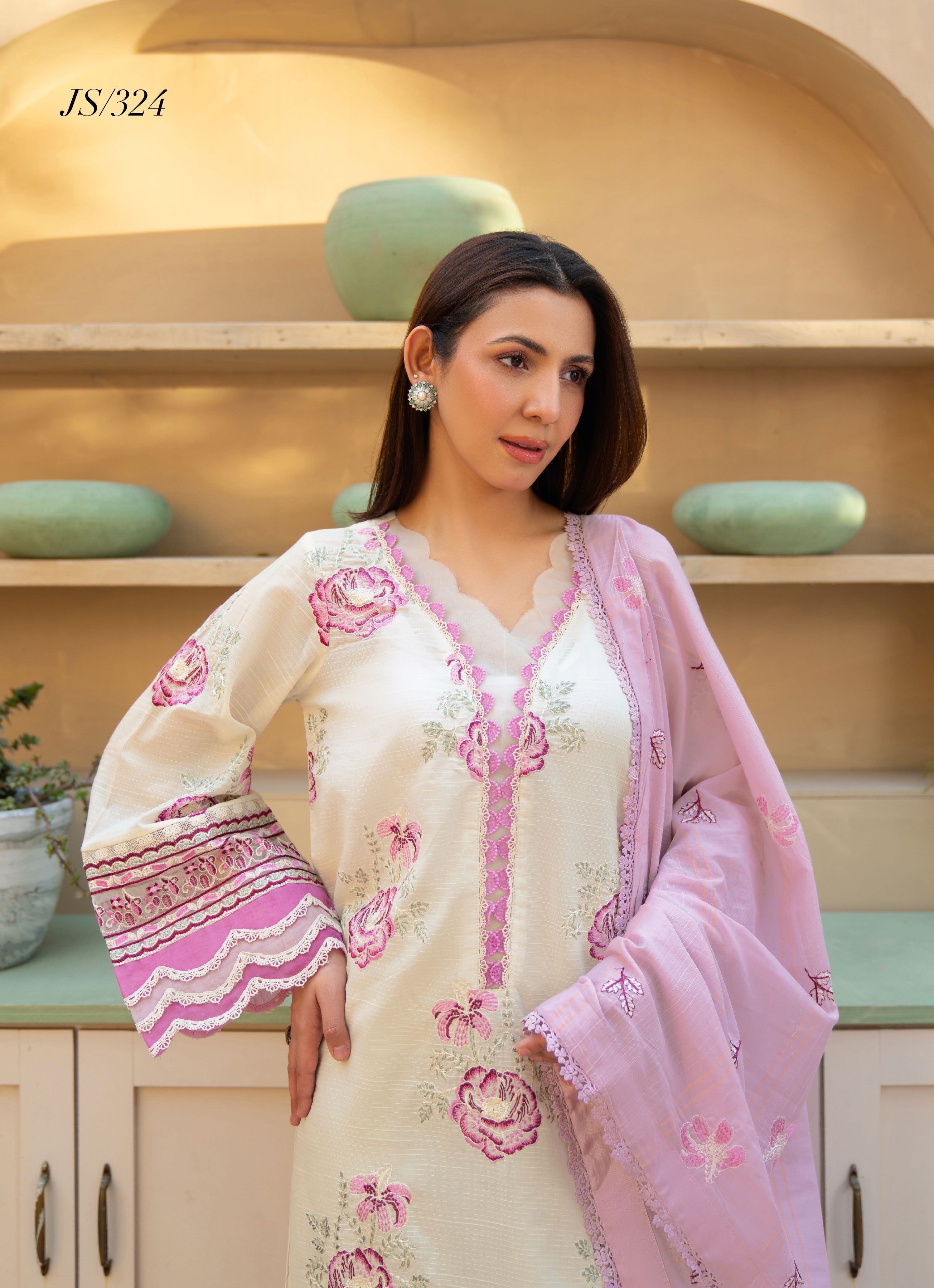 Khimar by Johra Embroidery-3PC Unstitch Lawn (ivory)