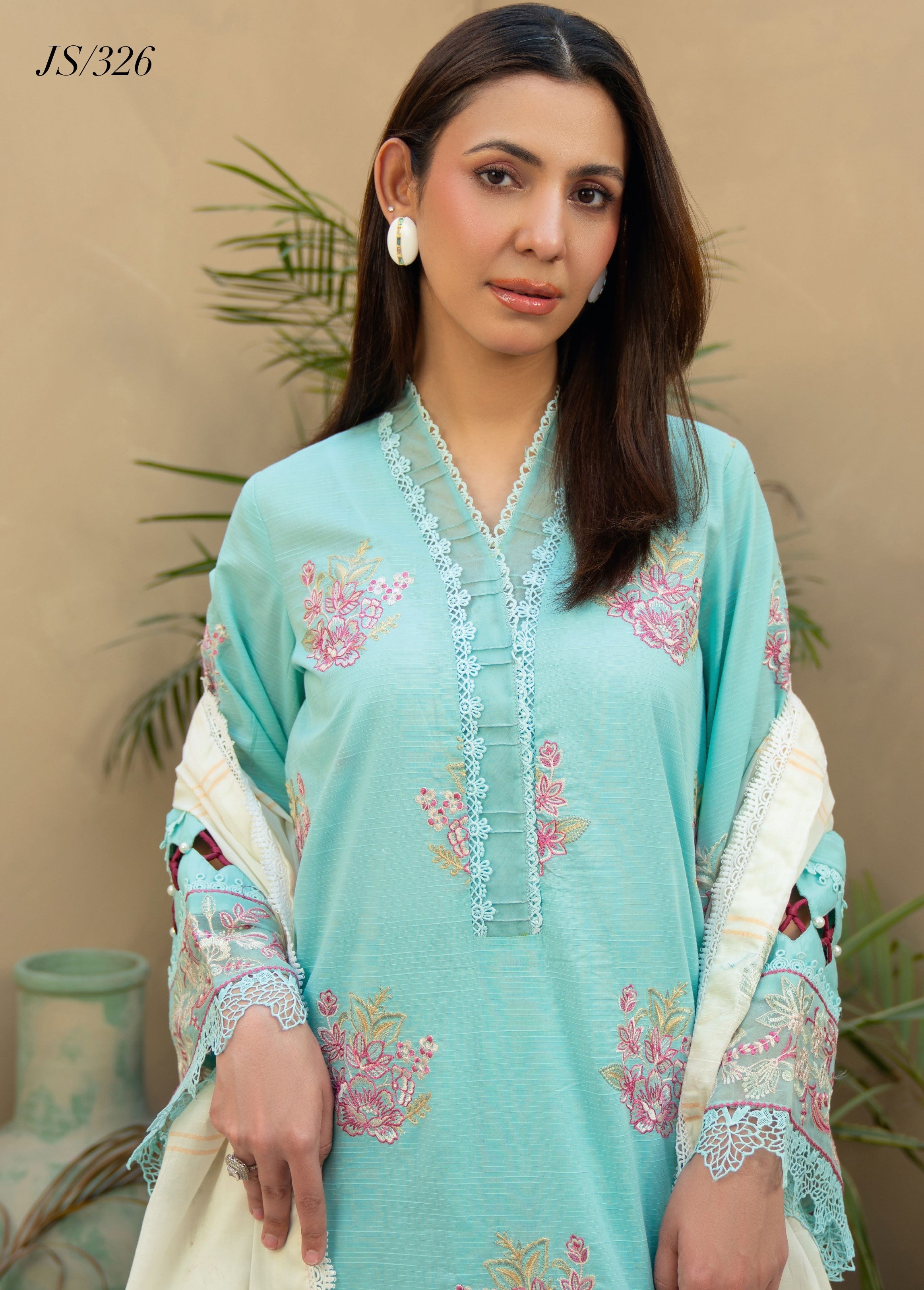 Khimar by Johra Embroidery-3PC Unstitch Lawn (Smalt blue)