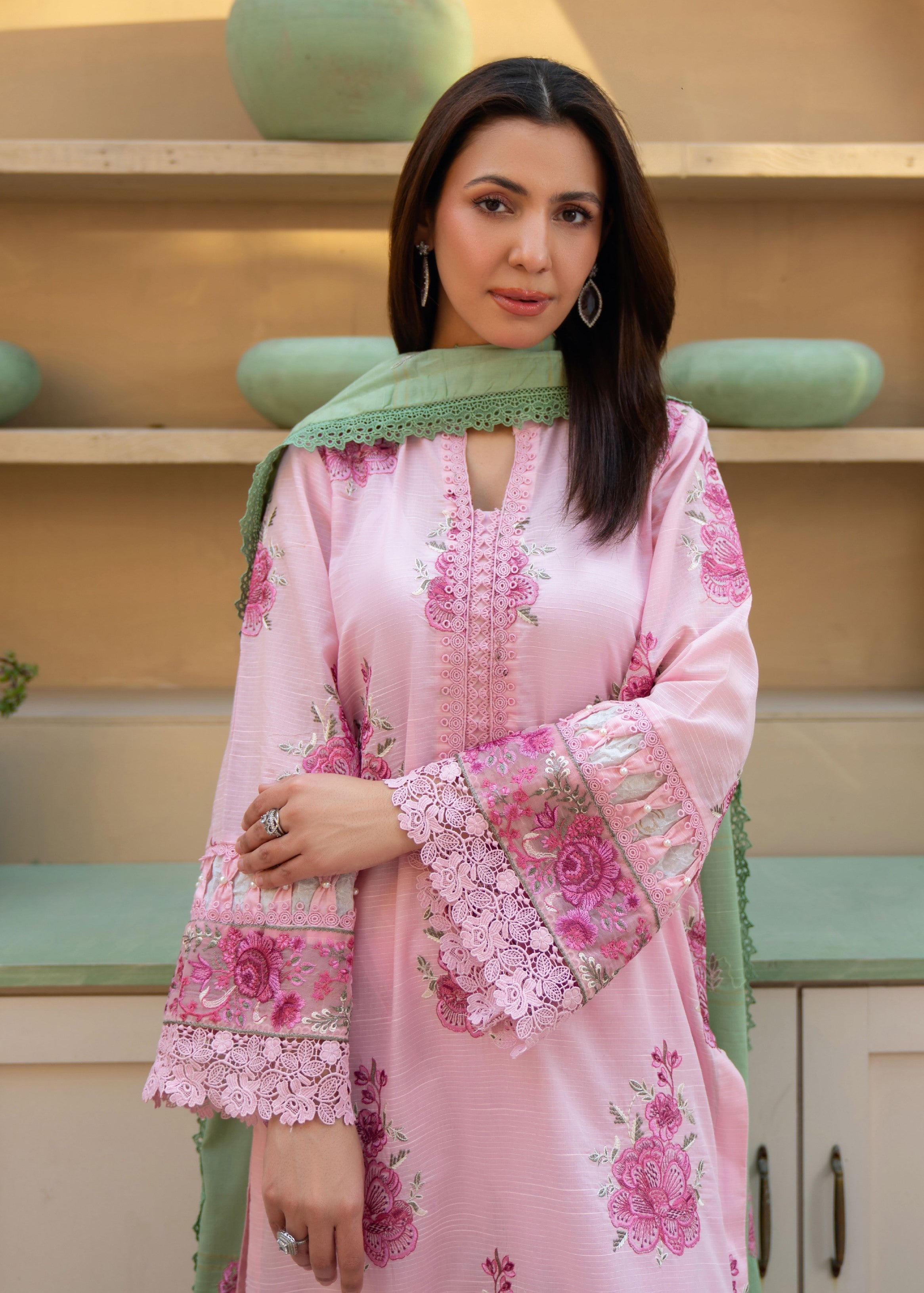 Khimar by Johra Embroidery-3PC Unstitch Lawn (Cavern pink)