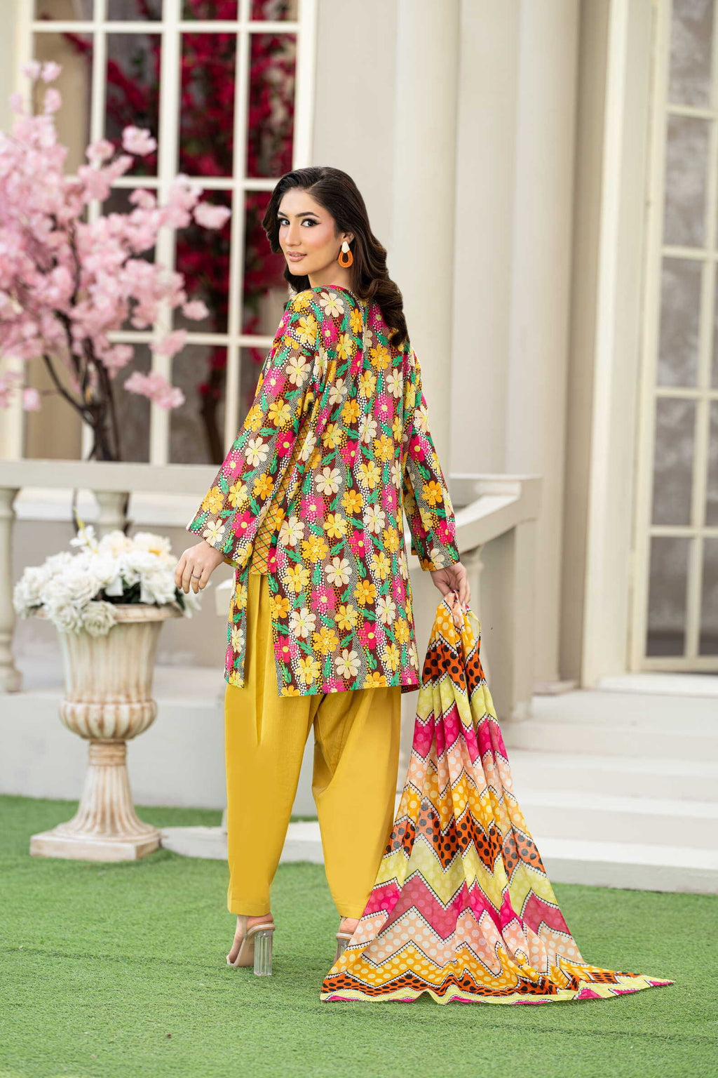 KBC Fashion-3PC Printed Stitch Lawn Suit (Yellow)-PV1-SV15