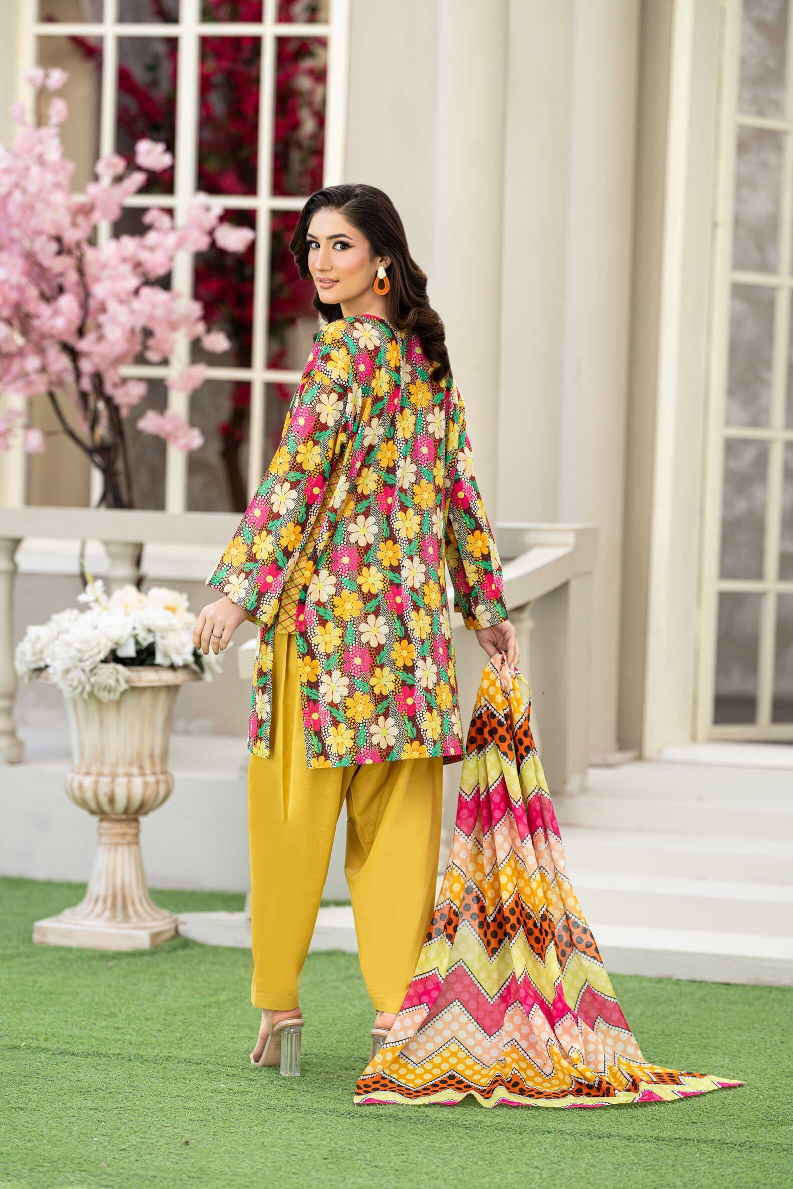 KBC Fashion-3PC Printed Stitch Lawn Suit (Yellow)-PV1-SV15