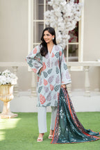 Silver Leaf-3PC Printed Stitch Lawn Suit (Light Gray)-PV1-SV02