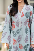 Silver Leaf-3PC Printed Stitch Lawn Suit (Light Gray)-PV1-SV02