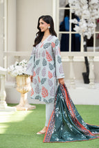 Silver Leaf-3PC Printed Stitch Lawn Suit (Light Gray)-PV1-SV02
