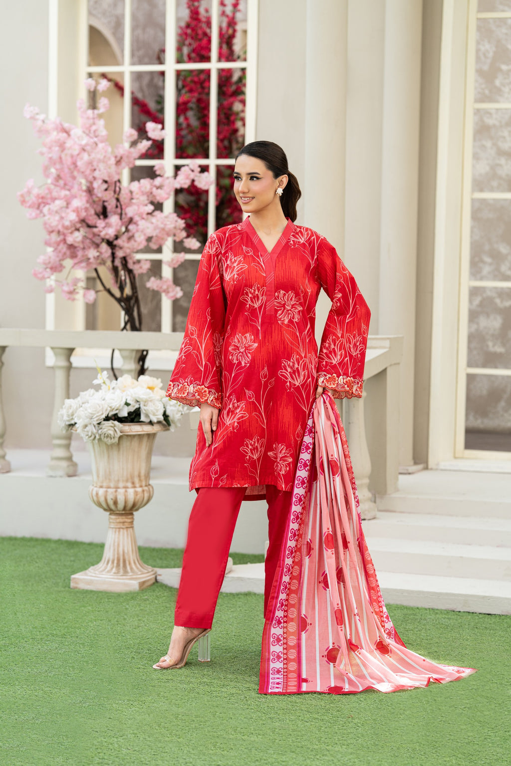 Ruby Bloom-3PC Printed Stitch Lawn Suit (Red)-PV1-SV25
