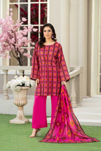 Pink Ethnic Charm-3PC Printed Stitched Lawn Suit-PV1-SV05