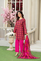 Pink Ethnic Charm-3PC Printed Stitched Lawn Suit-PV1-SV05