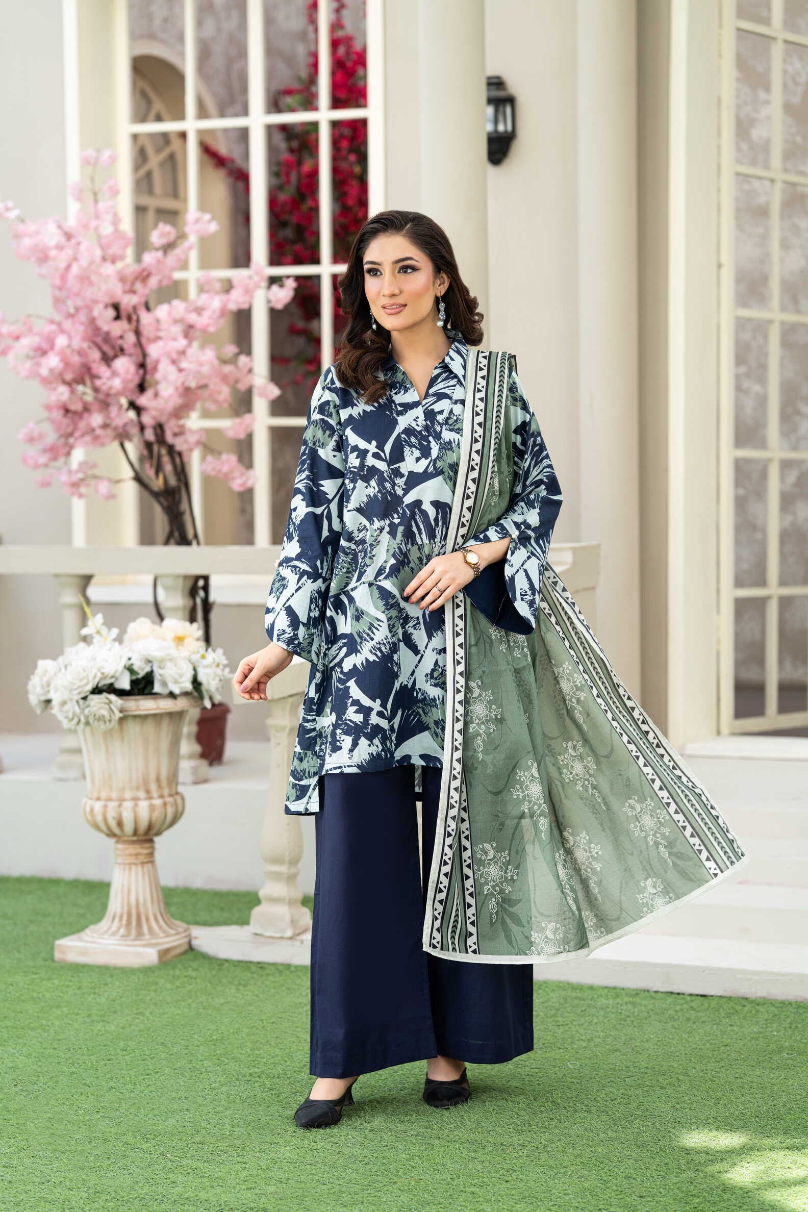 KBC Fashion-3PC Printed Stitch Lawn Suit (Navy Blue)-PV1-SV15