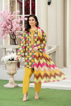 KBC Fashion-3PC Printed Stitch Lawn Suit (Yellow)-PV1-SV15