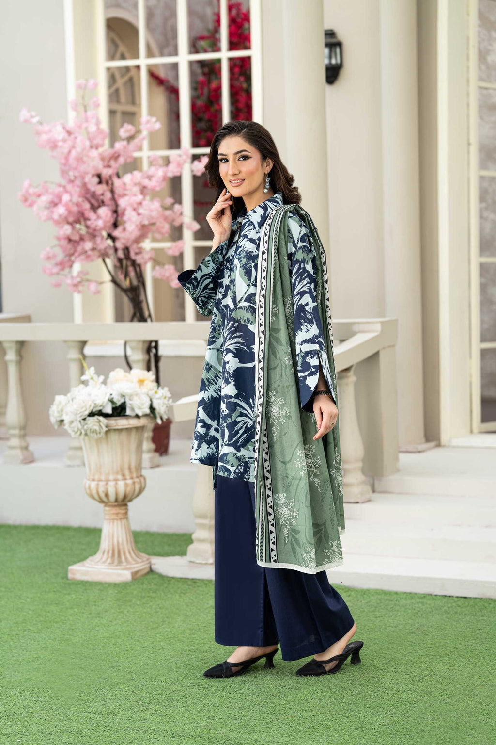 KBC Fashion-3PC Printed Stitch Lawn Suit (Navy Blue)-PV1-SV15