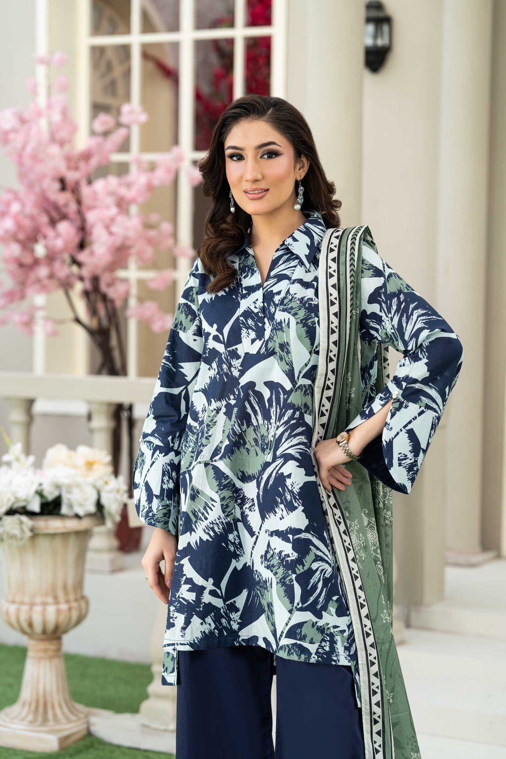 KBC Fashion-3PC Printed Stitch Lawn Suit (Navy Blue)-PV1-SV15