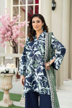 KBC Fashion-3PC Printed Stitch Lawn Suit (Navy Blue)-PV1-SV15