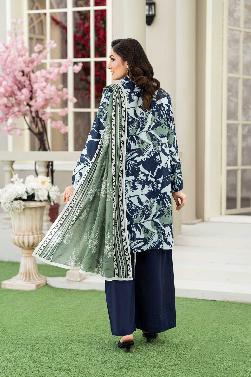 KBC Fashion-3PC Printed Stitch Lawn Suit (Navy Blue)-PV1-SV15