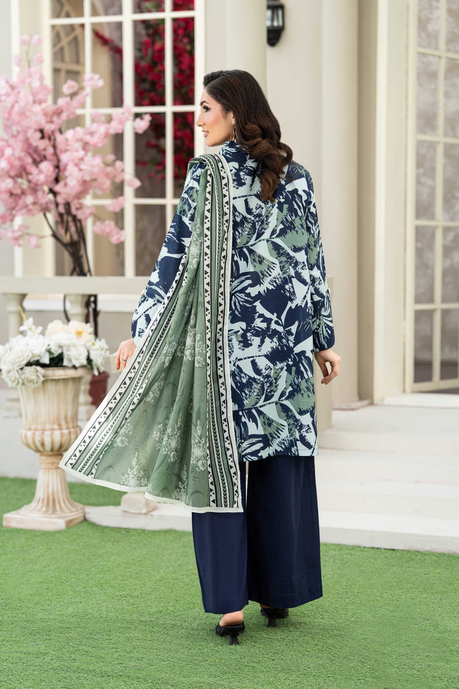 KBC Fashion-3PC Printed Stitch Lawn Suit (Navy Blue)-PV1-SV15