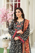 Midnight Bloom – 3PC Embroidered Stitched Suit (Black & white)-PV1-SV-24