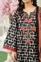 Midnight Bloom – 3PC Embroidered Stitched Suit (Black & white)-PV1-SV-24
