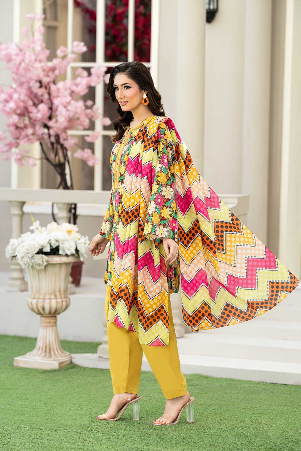 KBC Fashion-3PC Printed Stitch Lawn Suit (Yellow)-PV1-SV15