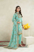 KBC Fashion-3PC Printed Stitch Lawn Suit (Teal sea)-PV1-SV36
