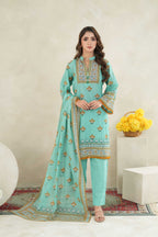 KBC Fashion-3PC Printed Stitch Lawn Suit (Teal sea)-PV1-SV36