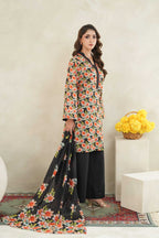 Noir Floral-3PC Printed Stitch Lawn Suit (Black & Pink)-PV1-SV35