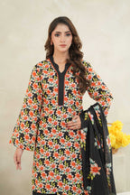 Noir Floral-3PC Printed Stitch Lawn Suit (Black & Pink)-PV1-SV35