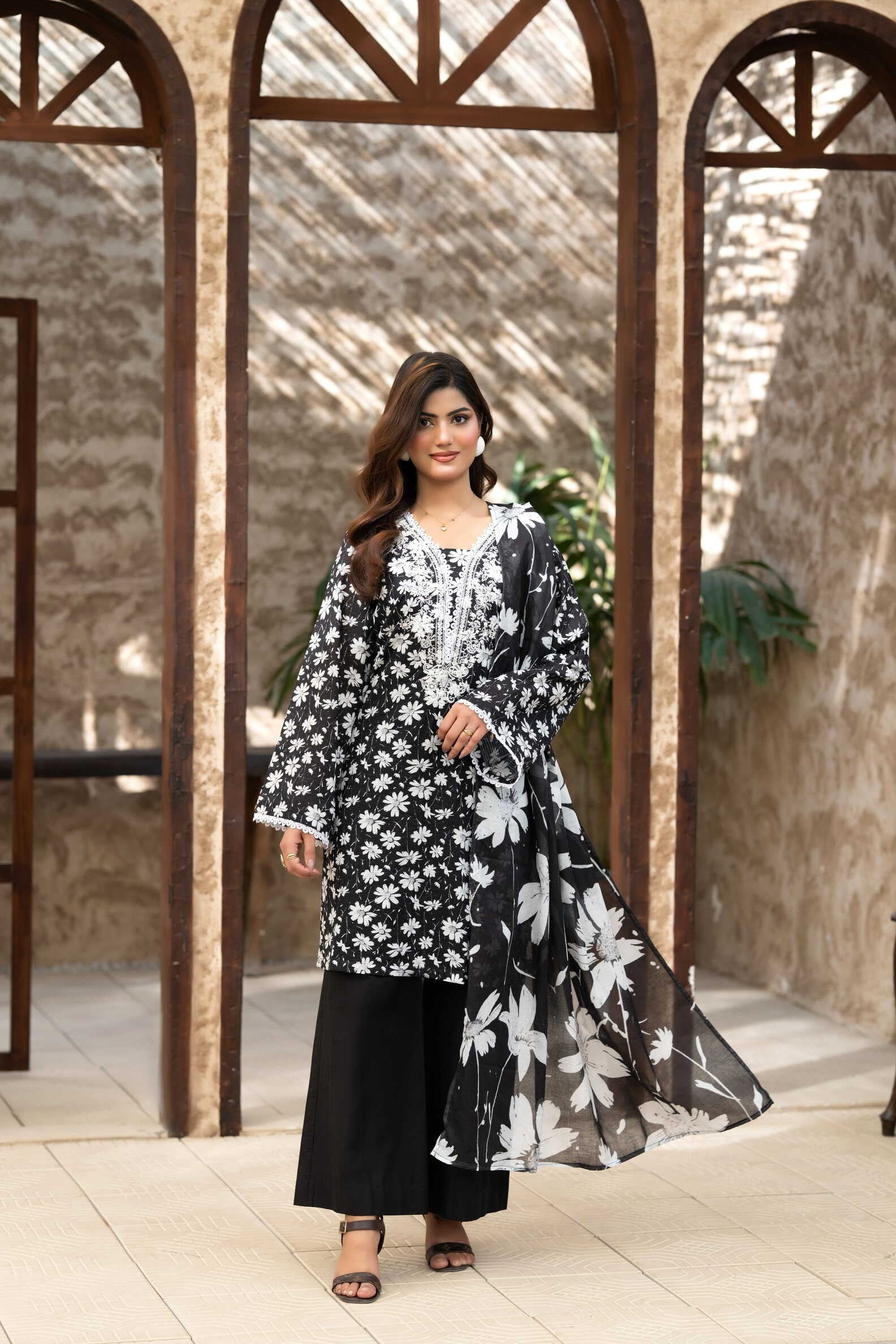 Midnight Bloom – 3PC Embroidered Stitched Suit (Black)-PV1-SV06