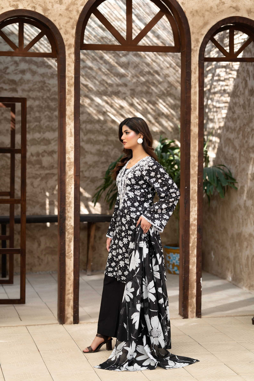 Midnight Bloom – 3PC Embroidered Stitched Suit (Black)-PV1-SV06